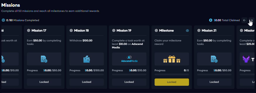 EarnLab missions with individual requirements and locked milestone rewards